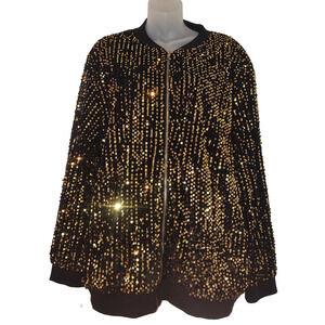IN'VOLAND Women's Black Gold Sequin Long Sleeve Jacket Full Zip Size 20W Bag 8